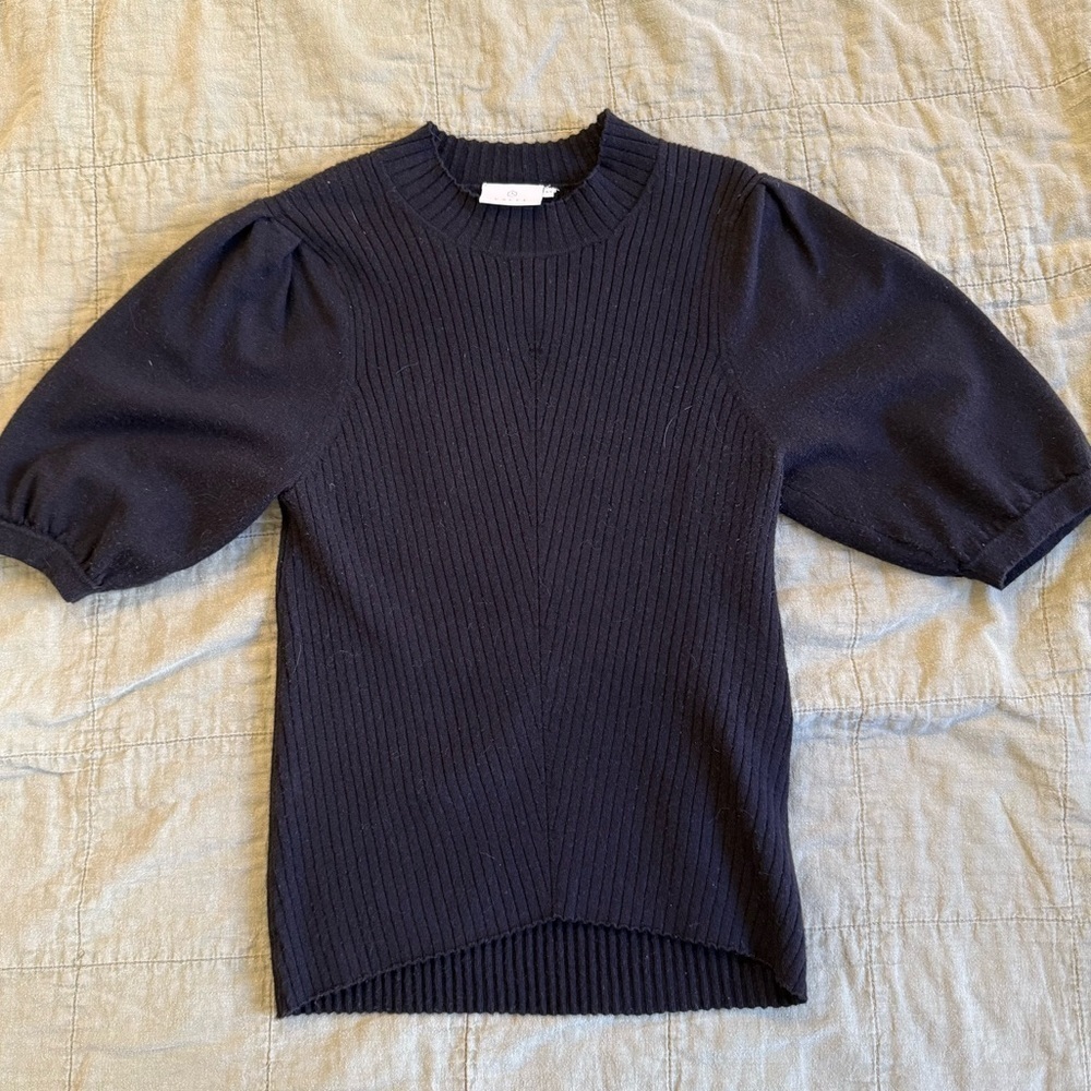 Kaffe | women's xsmall black Ribbed Women's Sweater with puff sleeves